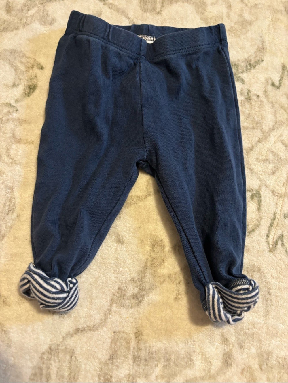✨5/$10 Joe Fresh Navy Footless Baby Pants with Striped Cuff Twist